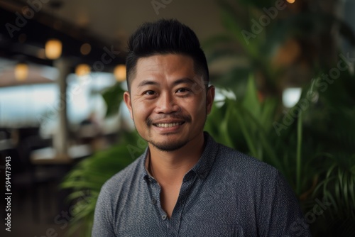 Portrait of a smiling asian man looking at camera in cafe © Robert MEYNER
