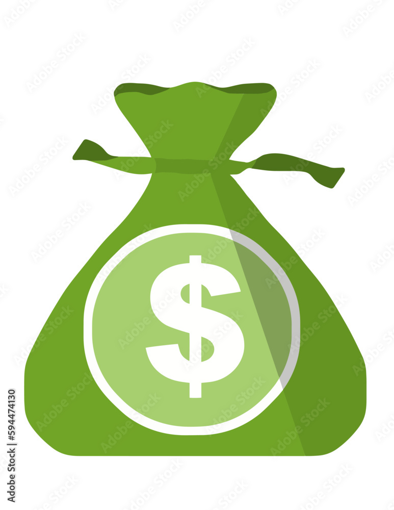 A bag of money with a draw string is seen in a vector image isolated on a white background. A bag of money with a draw string is seen in a vector image isolated on a white background.