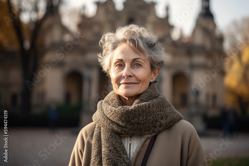 Portrait of an elderly woman in a coat and scarf in the city © Robert MEYNER