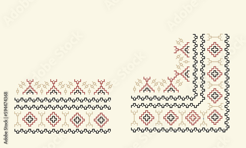 Pixel pattern. Ethnic abstract art. Harmonious pattern of tribal ornament, folk embroidery, Aztec geometric print. Design for carpet, wallpaper, clothing, textile, pillow, curtain.
