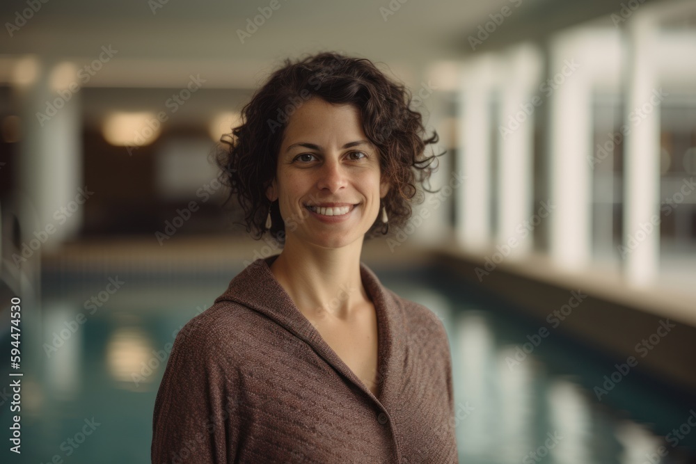 Portrait of a smiling woman standing in swimming pool at spa center Portrait of a smiling woman standing in swimming pool at spa center