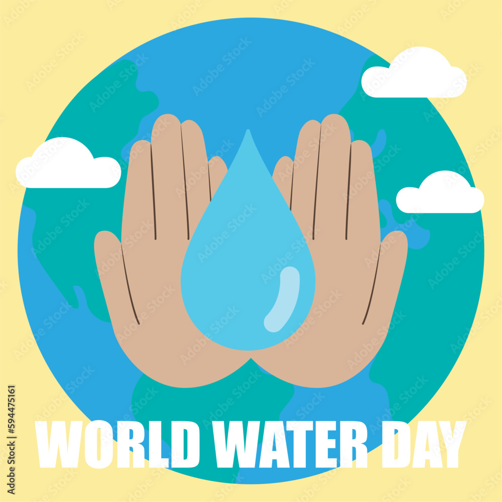 Isolated pair of hands holding a drop of water World water day Vector Isolated pair of hands holding a drop of water World water day Vector
