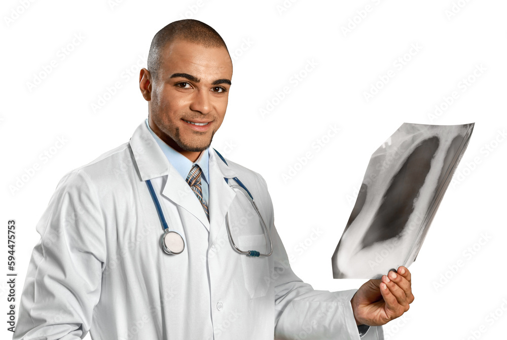 Portrait of young handsome man doctor holding x-ray isolated on white background Portrait of young handsome man doctor holding x-ray isolated on white background