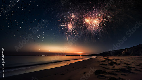fireworks on the beach made by AI