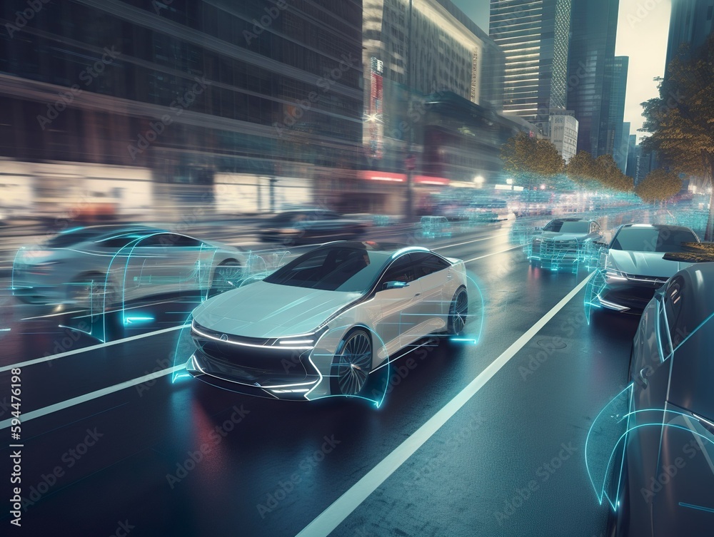 Fototapeta premium futuristic self-driving car navigating through a busy city