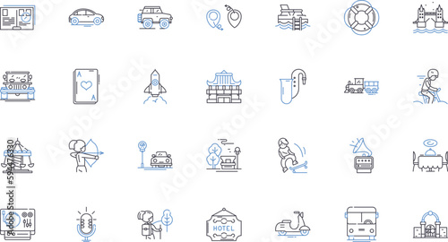 Pilgrimage line icons collection. Devotion, Sacredness, Journey, Faith, Reverence, Quest, Spiritual vector and linear illustration. Miracle,Veneration,Asceticism outline signs set