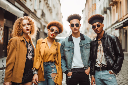Gen Z Lifestyle, portrait of Multiethnic Generation Z youngsters on a street. High quality generative ai