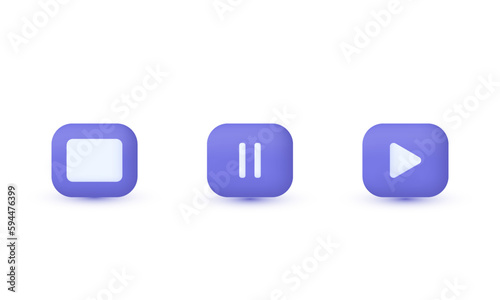 unique 3d realistic set pause play buttons player trendy icon modern style object symbols illustration isolated on background
