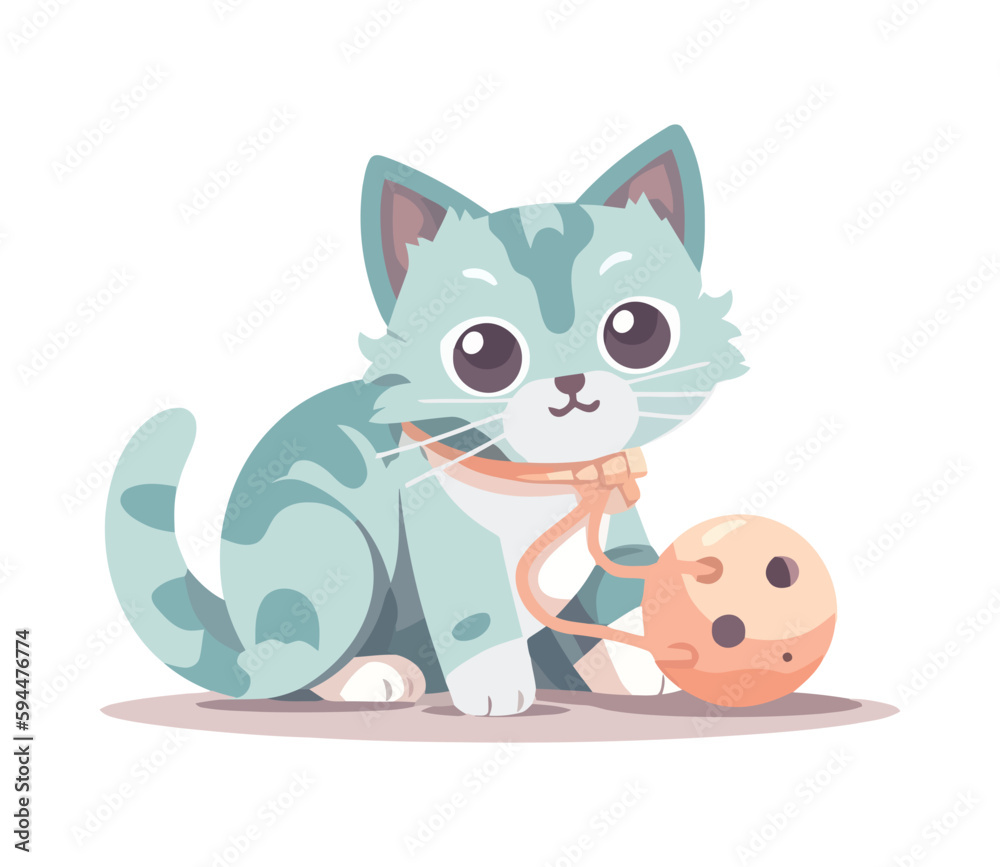 Cute kitten playing with toy ball