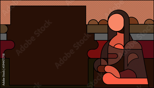 Minimal stylized picture of Mona Lisa. Monalisa illustration with copy space. Abstraction Leonardo implementation.