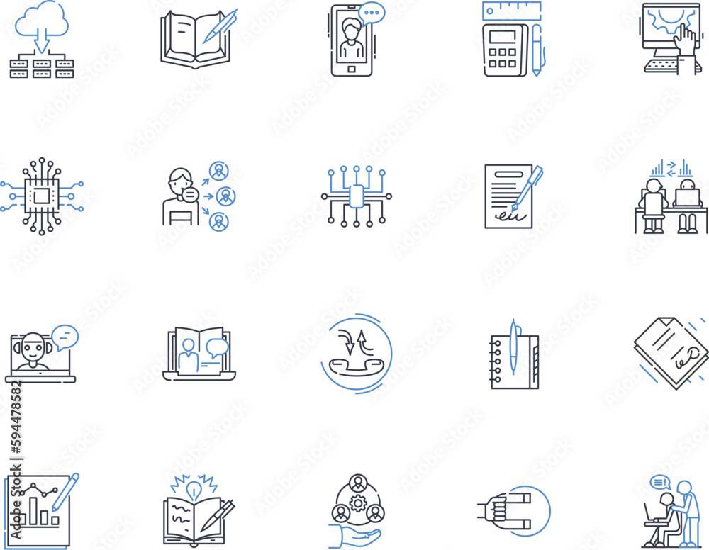 Synergizing partners line icons collection. Collaboration, Partnership, Integration, Coordination, Cooperation, Alliance, Teamwork vector and linear illustration. Unity,Harmonization,Alignment outline