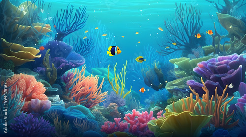 Fototapeta Naklejka Na Ścianę i Meble -  coral reefs with lots of tropical fish - generative ai