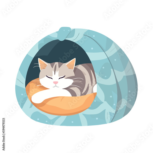 Cute sleeping kitten on bed