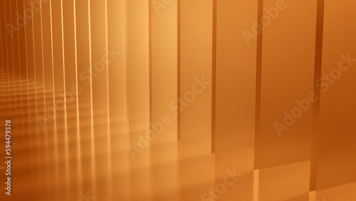 A hall with plate like wall with orange light in sunset time (3D Rendering)