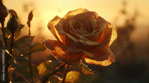 Golden Elegance, Beautiful Flowers and a Gorgeous Sunset Generative AI photo