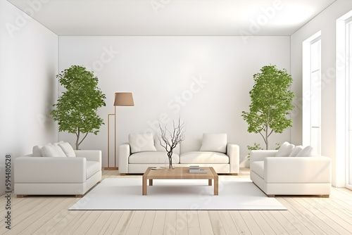 white living room area furniture interior  in the style of highly detailed foliage  neo-geo minimalism - generative ai