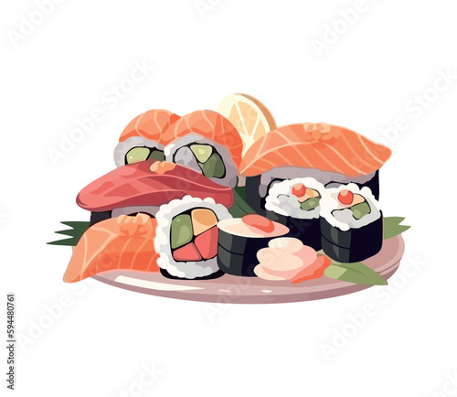 Gourmet seafood meal, fresh sashimi and maki sushi