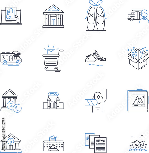 City plaza shopping line icons collection. Mall, Retail, Fashion, Shops, Restaurants, Cinemas, Entertainment vector and linear illustration. Beauty,Health,Fitness outline signs set