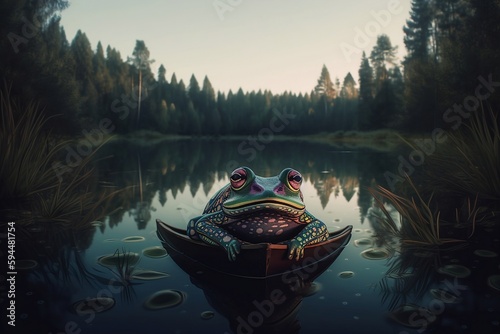 Psychedelic llustration of a giant frog, Generative AI photo