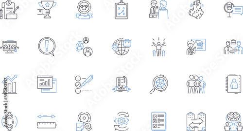 Commerce improvement line icons collection. Optimization, Innovation, Growth, Modernization, Progression, Streamlining, Refinement vector and linear illustration. Enhancement,Amplification,Advancement