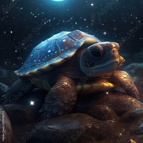 A cute turtle in the night sky Generative Ai