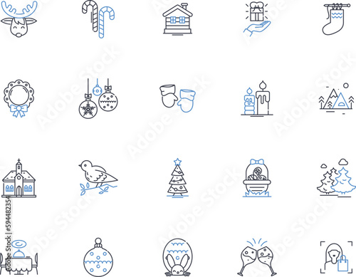 Euphoric New Year line icons collection. Celebration, Joy, Bliss, Happiness, Excitement, Festivity, Revelry vector and linear illustration. Delight,Anticipation,Thrill outline signs set