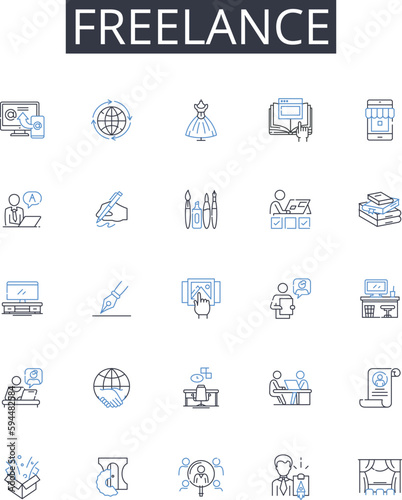 Freelance line icons collection. Independent contractor, Consultant, Self-employed, Soloist, Entrepreneur, Solopreneur, Creative professional vector and linear illustration. Self-starter,Digital nomad