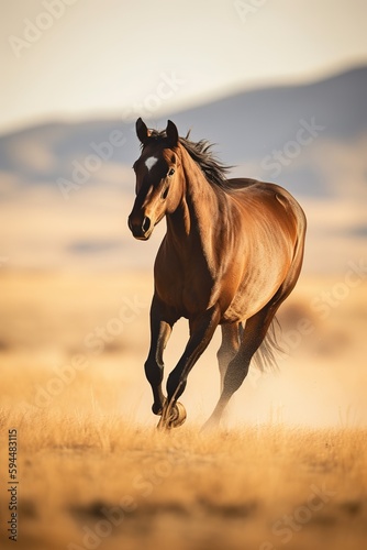 Wild horse running across plain plateau. Generative AI Vertical shot © Pajaros Volando