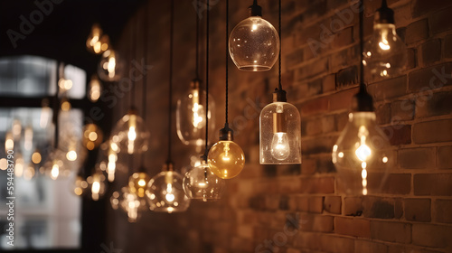 Lamps against red brick wall. Generative Ai