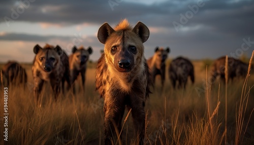 A flock of hyena in a grassland ai, ai generative, illustration