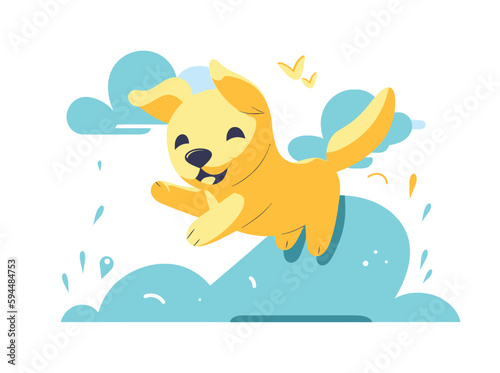 Fototapeta Naklejka Na Ścianę i Meble -  Fetching Fun: A Cartoon Illustration of a Yellow Retriever in Superflat Style