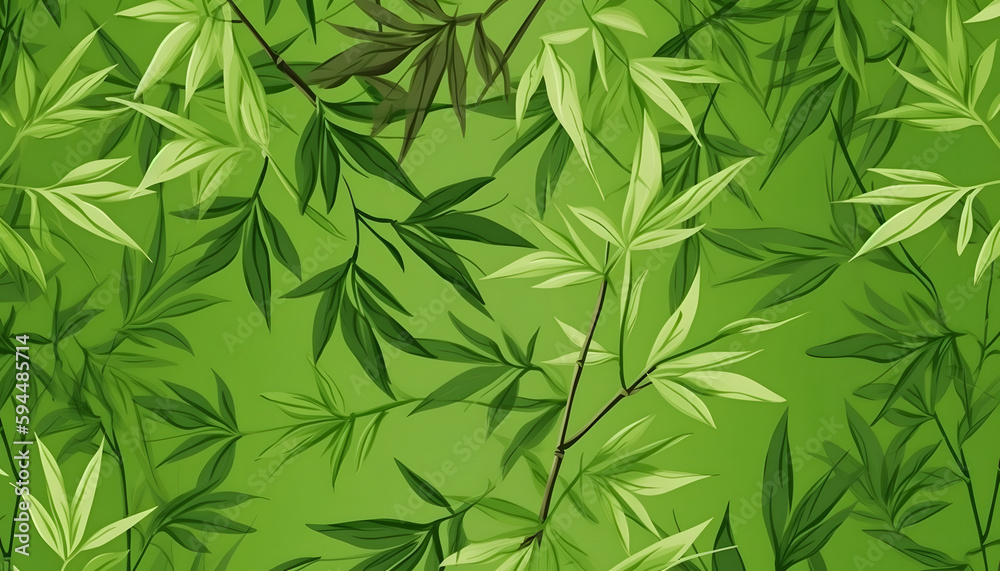 Natural green bamboo with leaf seamless pattern, Generative AI