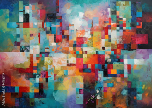 Puzzle textured Background - A Unique Fusion of Abstract Oil, Acrylic Painting, and Puzzle Piece Collage, Generative AI © MAJGraphics
