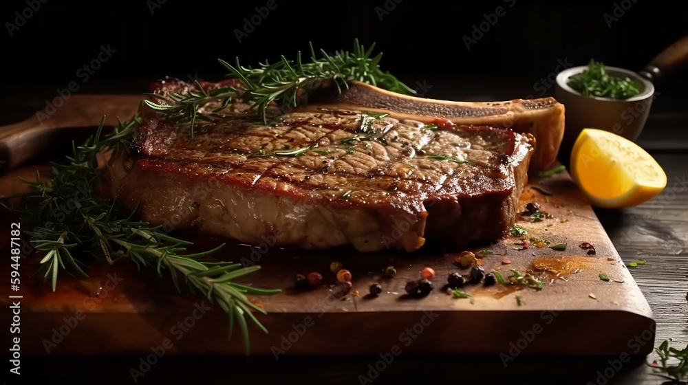 T-Bone Steak on a Wooden Board