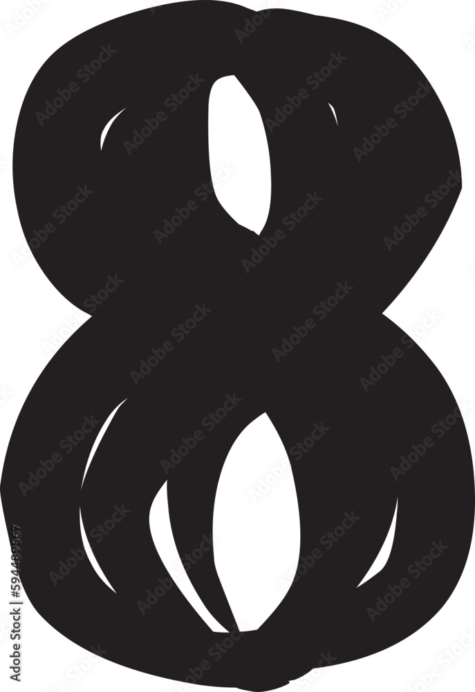 Obraz premium Number 8 alphabet, burr letter thick stroke.