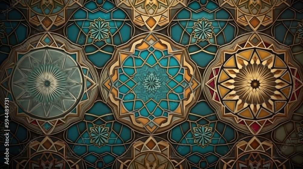 Arabic pattern background, oriental Islamic ornament. Moroccan tile, AI