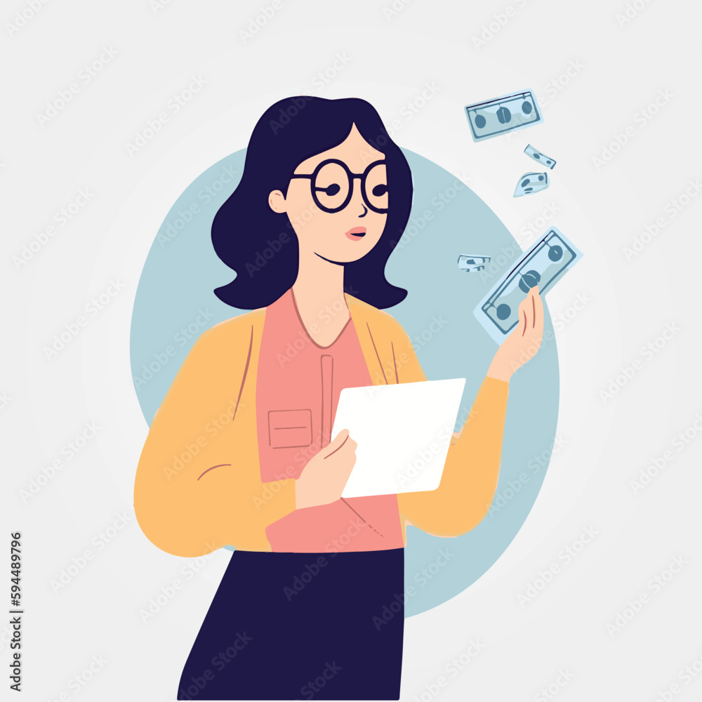 beautiful woman earning money, vector illustration beautiful woman earning money, vector illustration