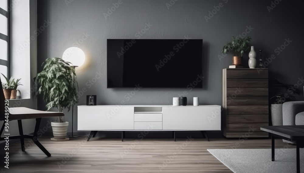 Centered shot of a blank tv screen in a living room ai, ai generative, illustration Centered shot of a blank tv screen in a living room ai, ai generative, illustration