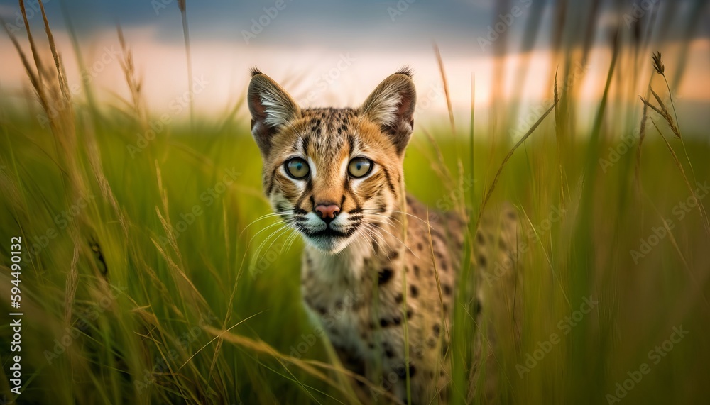 Obraz premium Wild cat in a grassland ai, ai generative, illustration