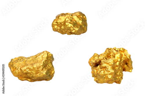 Gold nuggets natural set isolated on transparent background.PNG file