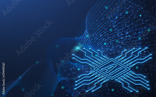 Artificial Intelligence (AI) Molecular structure background concept with ChatGPT, Chatbot, Machine learning, Abstract molecule background with hexagons, wave flow. Vector Illustration