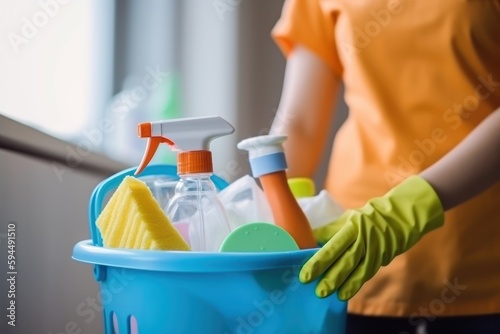 Cleaning Made Easy: Woman with Detergent and Cleaning Tools, generative ai