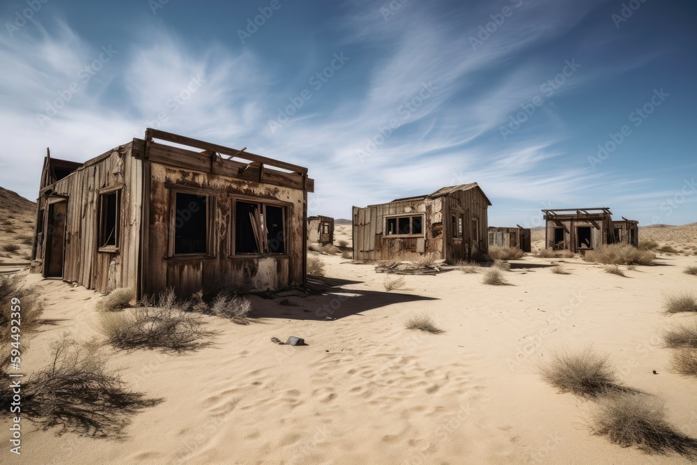 Abandoned ghost town in the middle of the desert. Generative AI
