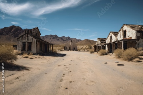 Abandoned ghost town in the middle of the desert. Generative AI