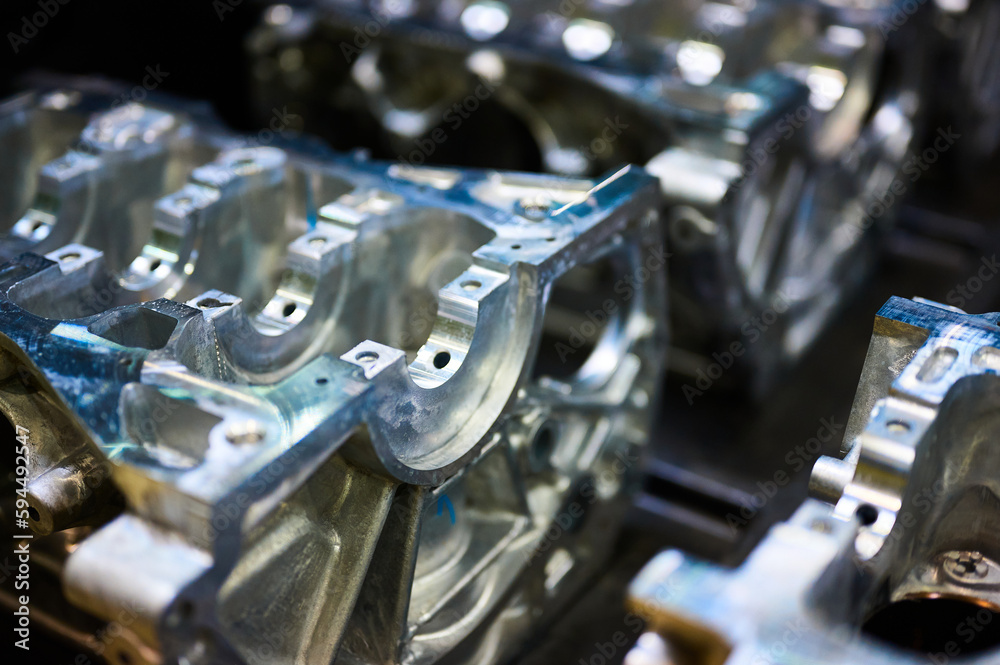 Fototapeta premium Automobile cylinder blocks cases ready for engine assembly