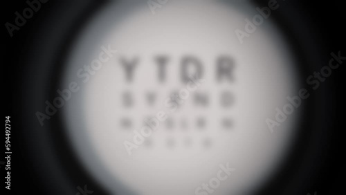 FPV of an eye exam diagnosis at the optometrist while trying to focus the letters, no people photo