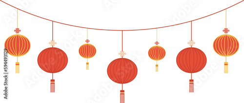 Chinese lantern. Decorations for Chinese New Year. Celebrate Lantern Festival. Element for design Traditional Asian decor. Vector illustration
