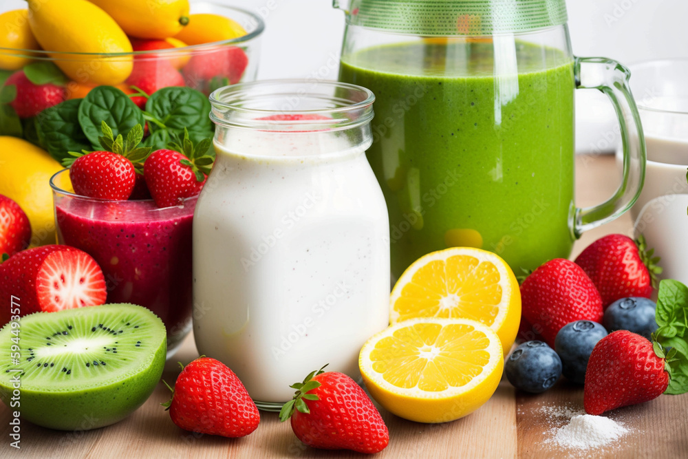 Ingredients for making a healthy smoothie. Generative AI Ingredients for making a healthy smoothie. Generative AI