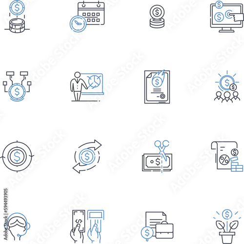 Income line icons collection. Earnings, Paycheck, Salary, Wages, Revenue, Profit, Remuneration vector and linear illustration. Stipend,Compensation,Gross outline signs set