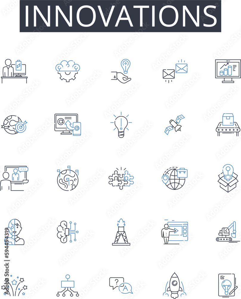 Innovations line icons collection. Advancements, Progressions, Improvements, Developments, Breakthroughs, Advantages, Enhancements vector and linear illustration. Upgrades,Modernizations,Revolutions